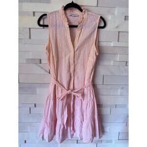 MADISON GRAY Mommy & Me Seersucker PETAL Pink Stripe Sleeveless Ruffle Dress L